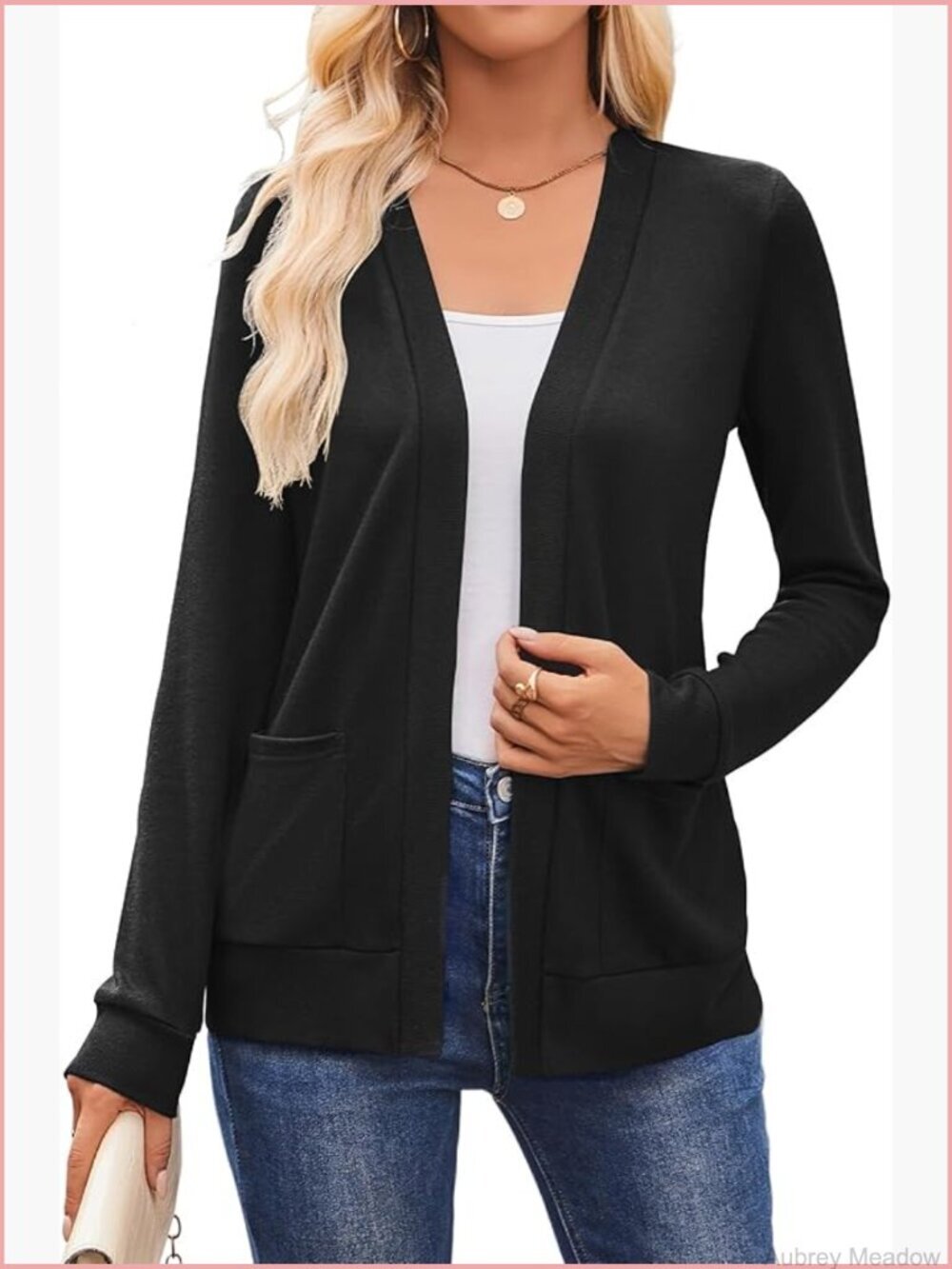 Lightweight Open Front Cardigan with Pockets Soft Knit Long Sleeve